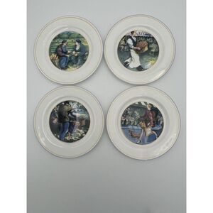 Sabatier French Bread Colorful 7" Bread Dessert Plates‎ Set of 4 Vintage Paris